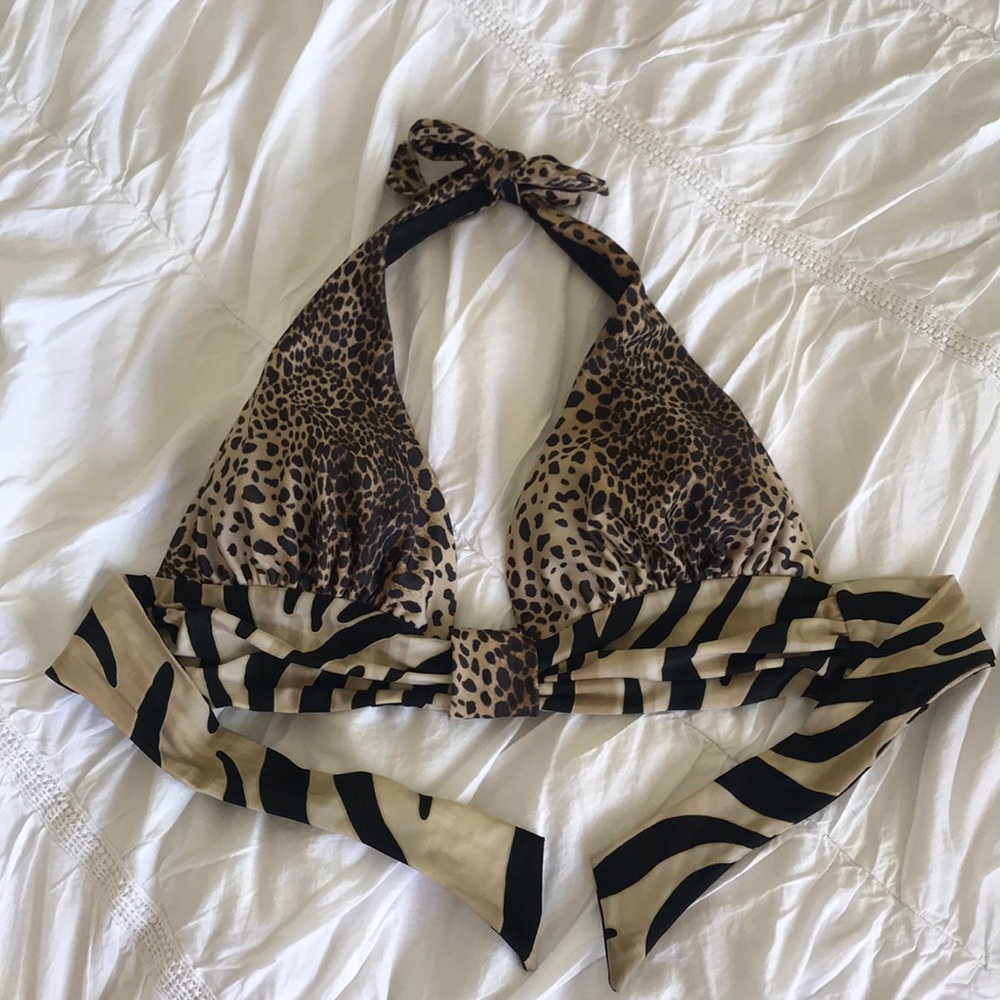 Zingara Animal Print Halter Bikini Top Size 10